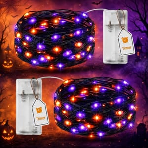 BTFarm Halloween Fairy Lights Battery Operated with Timer (Orange, Purple)