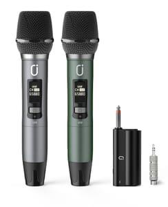HWWR Wireless UHF Dual Dynamic Microphones Karaoke with Rechargeable Receiver