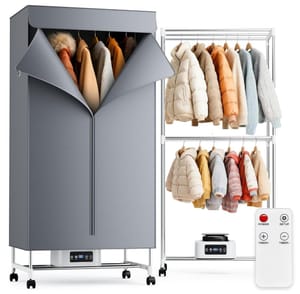 Heated 2-Tier Clothes Dryer with Cover, 1800W, Remote, Wheels