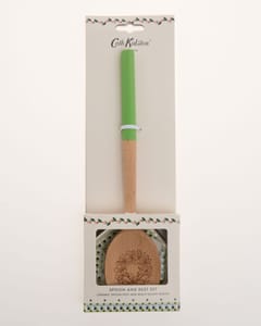 Cath Kidston  Green Wooden Wreath Engraved Spoon & Rest Set