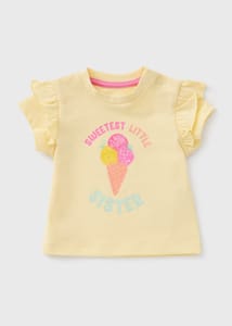 Girls Yellow Little Sister Ice Cream T-Shirt (0-23mths) 0-3 Months