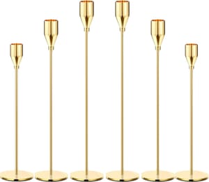 6Pcs Lemon Gold Candle Holders Set - Tall Taper Candlesticks