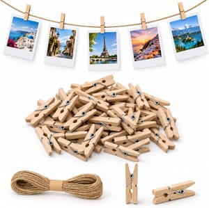 2.5cm Mini Wooden Pegs with 10m Jute String, 100pcs