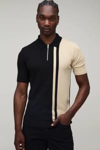 boohooMAN Tall Short Sleeve Muscle Fit Colour Block Knit Polo