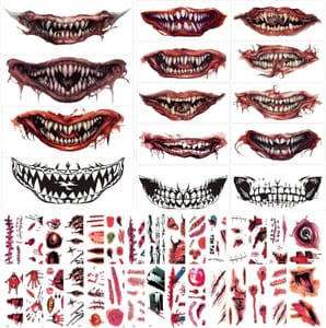Halloween Tattoo Stickers Mouth Scar Creepy Face Decals for Party