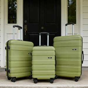 OHS 4 Wheel Hard Shell Suitcase, Olive Green - 3 Pack