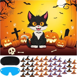 Fowecelt 72-Piece Pin the Hat on the Cat Party Game
