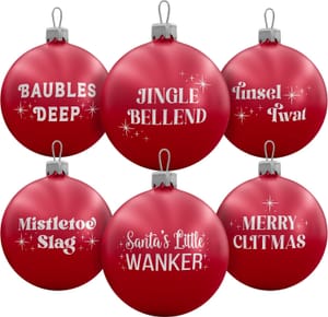 Brutal Baubles Funny Rude Christmas Decorations 6-Pack Red