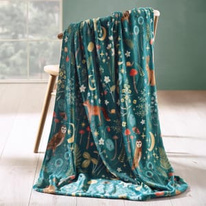 Catherine Lansfield Enchanted Twilight Animals Blanket Throw Forest Green