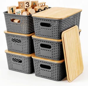 Small 6 Pcs Plastic Storage Box with Bamboo Lid