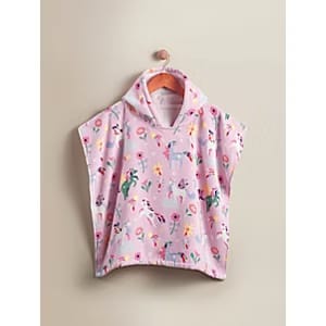 Pink Unicorn Printed Cotton Hooded Poncho Towel