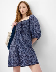 ACCESSORIZE Floral Tie Front Puff Sleeve Mini Beach Dress