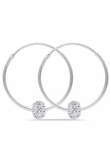 Sterling Silver 25mm Hoops with White Crystal Ball