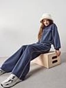 Girls Set with Zip up Hoodie & Wide Leg Trousers - Blue