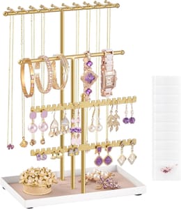 SONGMICS Jewellery Stand with Metal Frame and Flocking Tray