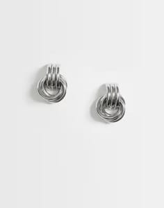 ASOS DESIGN Stud Door-Knocker Earrings in Silver Tone