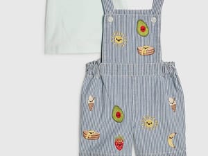 Baby Boys Blue Stripe Embroidery Dungaree Set