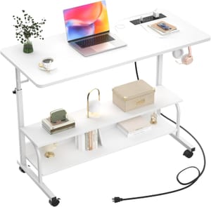 iSunirm C-Shaped Mobile Standing Desk with UK Power USB White