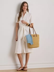 Ralph Lauren Wakana Short Sleeve Linen Midi Shirt Dress, White( Sizes14 & 16