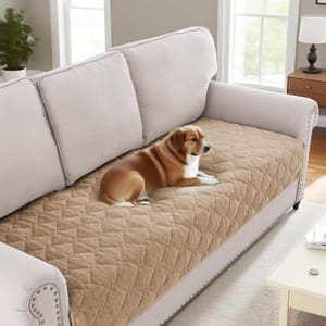 BellaHills Soft Chenille Sofa Cover, 3-Cushion, Khaki, 90x210cm