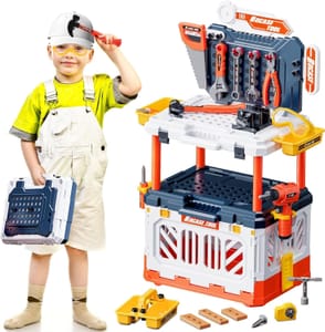deAO Kids Tool Set & Foldable Workbench, 90 PCS Tools