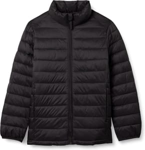 Amazon Essentials Boys' Water-Resistant Packable Puffer Jacket, Black, 6-7 Years