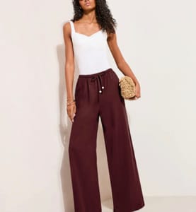 Friends like These Fudge Brown Wide Leg Tie Waist Linen Trousers