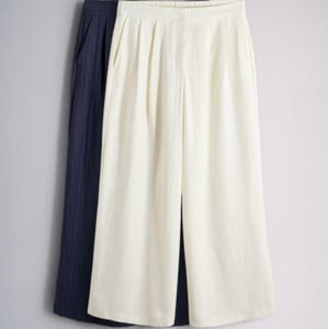 The Set 2 Pack Pull on Pleated Front Wide Leg Trousers with Linen Navy