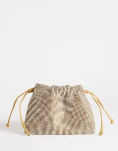 Topshop Seleena Small Diamante Drawstring Clutch Bag in Gold