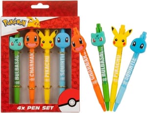 Pokemon 4-Pack Ballpoint Pens: Pikachu, Charmander, Squirtle & Bulbasaur