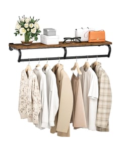 CHOEZON Wall Mounted Metal Clothes Rack with Top Shelf