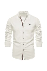 MODISHION Button-down Long-Sleeve Shirts with Stand-up Collar