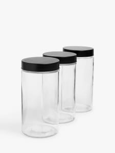 John Lewis Glass Storage Container, Set of 3, 1.7L, Black/Clear