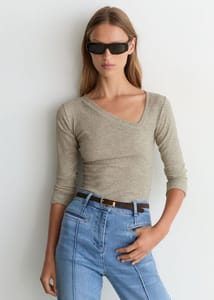 Fliss Asymmetric Metallic Long-Sleeve Top in Gold