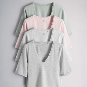 The Set 4 Pack mid Sleeve V-Neck Lace Tops Green/Pink/Grey/Stripe