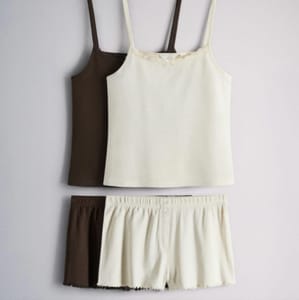 The Set 2 Pack Pointelle Cami and Short Pyjama Sets Brown/Cream