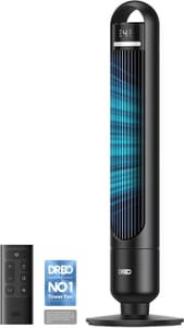 DREO Quiet Bladeless Tower Fan with Remote, Oscillates 90