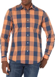 Amazon Essentials Men's Slim-Fit Long-Sleeve Poplin Shirt, Buffalo Plaid, XL
