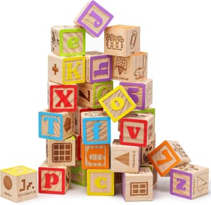 SainSmart Jr. Wooden Alphabet Building Blocks 1.73in, 30pc,