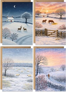 Christmas Cards Pack 20, 4 Winter Scene Designs, Blank Inside