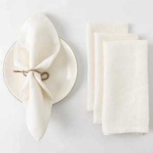 HSOFTIFY 100% Natural Linen Napkins, Set of 4, White