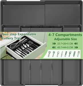 Euqvunn Expandable Cutlery Tray, Adjustable Drawer Organiser, 47 Compartments