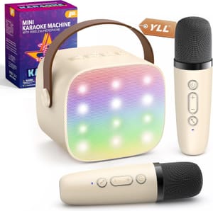 YLL Mini Karaoke Machine with 2 Wireless Microphones Beige