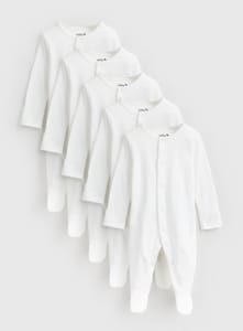 White Long Sleeve Sleepsuits 5 Pack