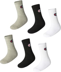 Champion Basics 6pk Crew Socks, Light Grey/White/Black, UK 6