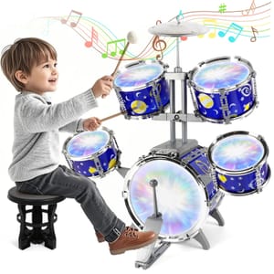 Upgraded Kids Drum Kit with Light, Junior Jazz Drum Set