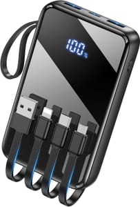 15000mAh Power Bank with 4 Built-in Cables