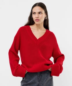 French Connection Red Joss Long Sleeves V-Neck Jumper Size M Only