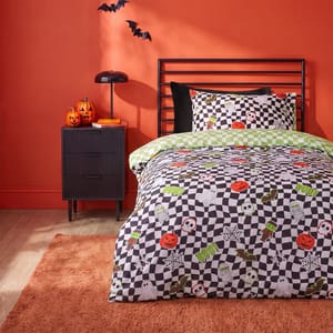 OHS Kids Halloween Sticker Print Duvet Cover Set, Monochrome, Single