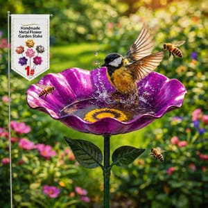 Purple Flower Garden Stake Bird Bath / Bird Feeder